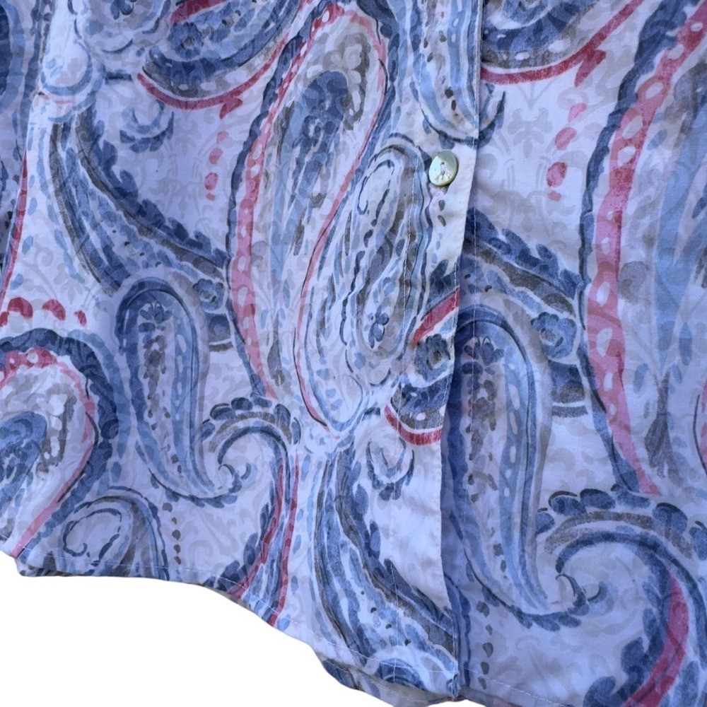 Alfred Dunner Blue Pink Paisley Button Front Blouse Women's XL Roll Tab Shirt - Picture 12 of 16